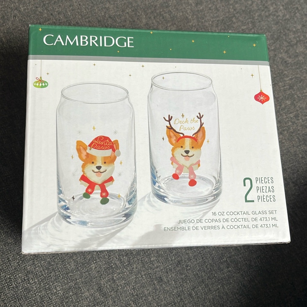 Cambridge Corgie Holiday Two Glass Cans Set